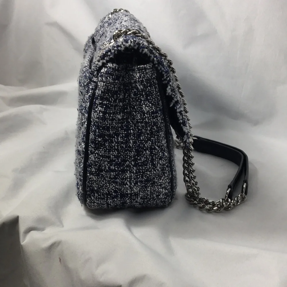 Michael Kors Navy Blue and White Tweed Flap Bag Crossbody Purse Like-NEW